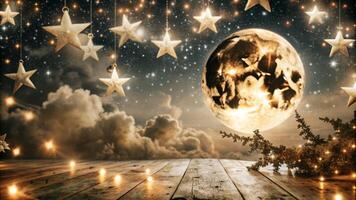 aigenerated a full moon with stars and a beach scene photo