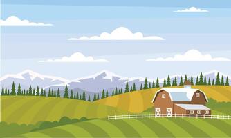 Farm background illustration, hill country village, eps design vector