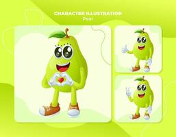 Cute pear characters making playful hand signs vector