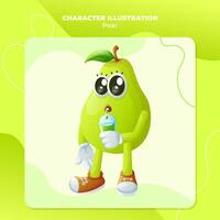 Cute pear character drinking a green smoothie with a straw vector