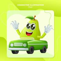 Cute pear character playing with car toy vector