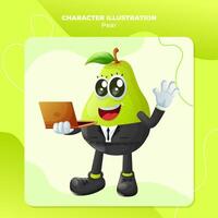 Cute pear character typing on a computer vector