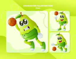 Cute pear characters playing basketball vector