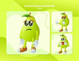 Cute pear characters with different facial expressions vector