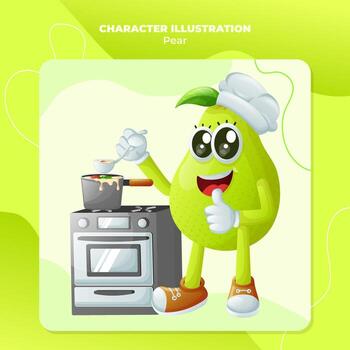 linda Pera personaje Cocinando en un estufa vector