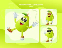 Cute pear characters with emoticon faces vector