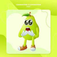 Cute pear character with a surprised face and open mouth vector