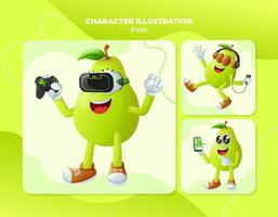Cute pear characters and technology vector