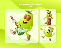 Cute pear characters playing musical instruments vector