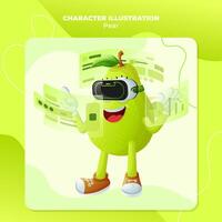 Cute pear character in metaverse vector