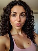 Curly Hair Woman Beautiful Selfie and fair skin photo