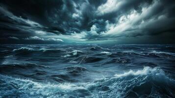 A stormy ocean with large waves crashing against the shore photo