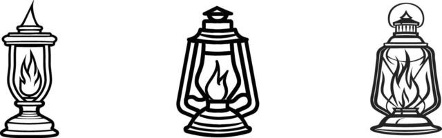 Paraffin lantern lamp outline element for camping in the forest or mountains adventure vector
