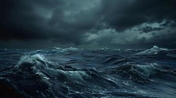 A stormy ocean with large waves crashing against the shore photo