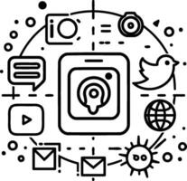 a black and white illustration of a smartphone with icons vector