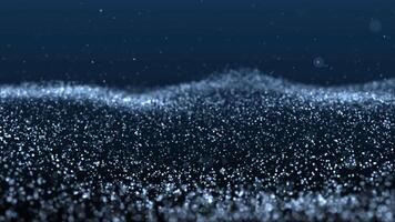 Abstract glowing digital wave composed of particles and dots moving on a blue background, big data visualization, particles moving up, 3D, 4K, seamless loop. video