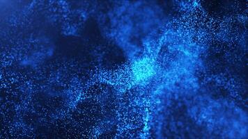 Abstract background of magic particles in blue color, particles glow and move with wave energy, beautiful nebula, fairy dust, seamless loop, 4K. video
