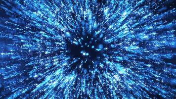 Abstract colorful explosion of dust particles, movement of glowing particles, speed of light, fireworks from dots and particles, space scene, futuristic glitter background with stars. video