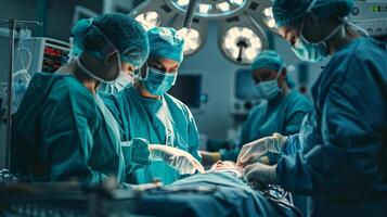 Surgical team performing an operation in the operating room. photo