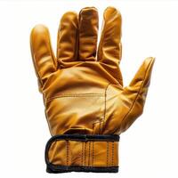 Close-up of a brown leather glove with wrist strap. photo