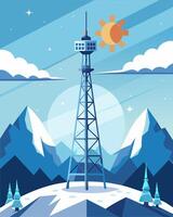 Ast the frigid tundra a solarpowered communication tower stands tall connecting remote communities while reducing dependence on nonrenewable energy sources.. illustration. vector