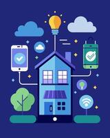 The app integrates with smart home devices allowing users to remotely control their energy usage and make adjustments onthego.. illustration. vector
