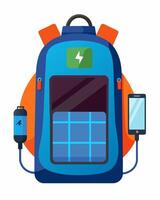 Charge your phone tablet and other electronics on the go with the help of this versatile solarpowered backpack.. illustration. vector