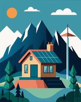 An offgrid residence deep in the mountains with a solarpowered security system that ensures the safety and security of its inhabitants.. illustration. vector