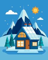 An offthegrid chalet in the snowy tundra heated and powered entirely by solar energy for the ultimate ecofriendly winter getaway.. illustration. vector