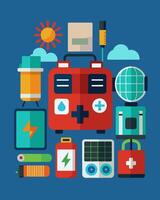 A comprehensive disaster relief kit equipped with a durable solarpowered generator portable solar panel and a variety of emergency supplies for providing relief and support in. vector