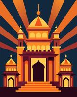 An intricate pattern of solar lights tracing the architecture of a centuriesold temple.. illustration. vector