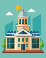 A city hall building with a visible solar array on its roof serving as a symbol of the citys commitment to incorporating renewable energy into its infrastructure and setting an. vector