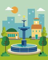 A historic city park with a traditional solarpowered water fountain showcasing the integration of modern technology into a traditional setting.. illustration. vector