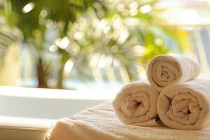 Rolled towels in the spa photo