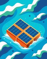 From above the solarpowered cargo ships panels create mesmerizing patterns on the oceans surface a reminder of the powerful potential of renewable energy sources.. illustration. vector