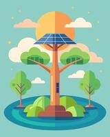 A beautiful and peaceful oasis the solar tree brings together art and technology to provide a tranquil space for reflection and appreciation of nature.. illustration. vector