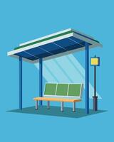 A bus stop that utilizes solar energy not only for lighting and power but also for heating and cooling to ensure passenger comfort.. illustration. vector