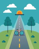 Even on a cloudy day the solarpowered bike path emitted a soft inviting light beckoning cyclists to take a peaceful ride.. illustration. vector