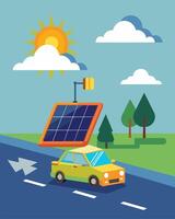 Even on a cloudy day a solarpowered roadside assistance unit provides uninterrupted assistance to a stranded motorist thanks to its sustainable energy source.. illustration. vector