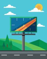 A billboard on the side of the highway featuring a rotating advertit that changes throughout the day thanks to its solarpowered capabilities.. illustration. vector