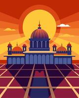 As the sun rose above the horizon the ornate Renaissance palaces rooftop lit up with a row of discreetly p solar panels in perfect harmony with its grand architecture.. vector