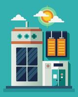 Even in the event of a power outage the critical care unit remains operational thanks to its solarpowered backup generators.. illustration. vector