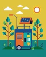 For those living in rural areas a solarpowered portable generator can provide a costeffective and efficient alternative to traditional power grids.. illustration. vector