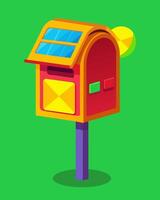 A brightly colored mailbox with a solarpowered light inside adding a pop of color to the streets while also being environmentally friendly.. illustration. vector