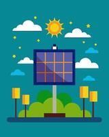 A billboard illuminated purely by solar power radiating creativity and innovation with its adver.. illustration. vector