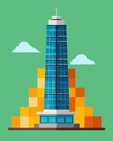 From afar the towering skyscraper may seem like any other but its solar panelcovered surface sets it apart a true innovator in sustainable design.. illustration. vector