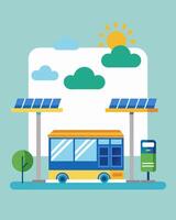 Even on a cloudy day the solarpowered shelter continued to provide charging for passengers at the bus stop its batteries storing energy from previous sunny days.. illustration. vector