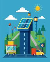 Even in the event of a power outage a solarpowered traffic management center continues to operate relying on its selfsustaining energy source to keep the roads moving.. vector