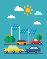 Even on a cloudy day the solar panels powering the traffic signals efficiently guided the constant stream of cars.. illustration. vector