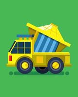 A bright yellow dump truck with solar panels on its sides smoothly transporting rocks and debris for construction projects.. illustration. vector